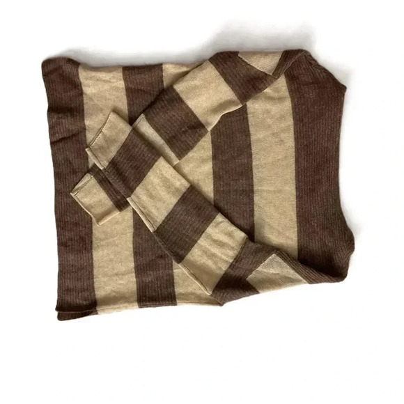 Lusso Brown Striped Long Sleeve Pullover Sweater Medium - Picture 6 of 6